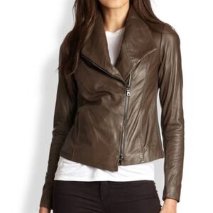 Vince Assymwntrical Women's Brown Leather Jacket Small
